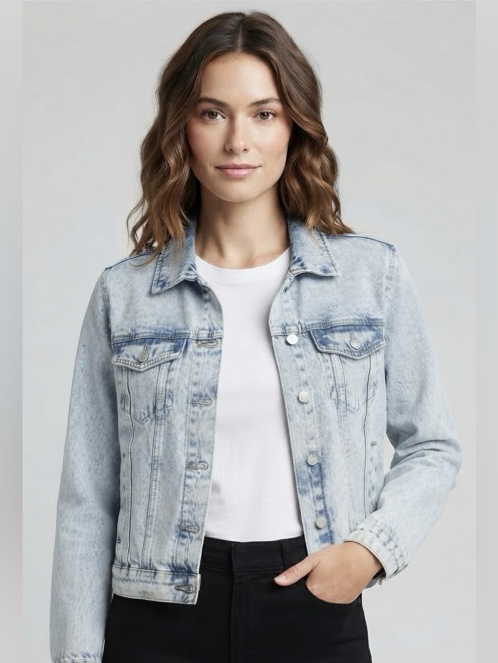 Ashley Vintage Charm Acid Wash Cropped Denim Jacket Size S